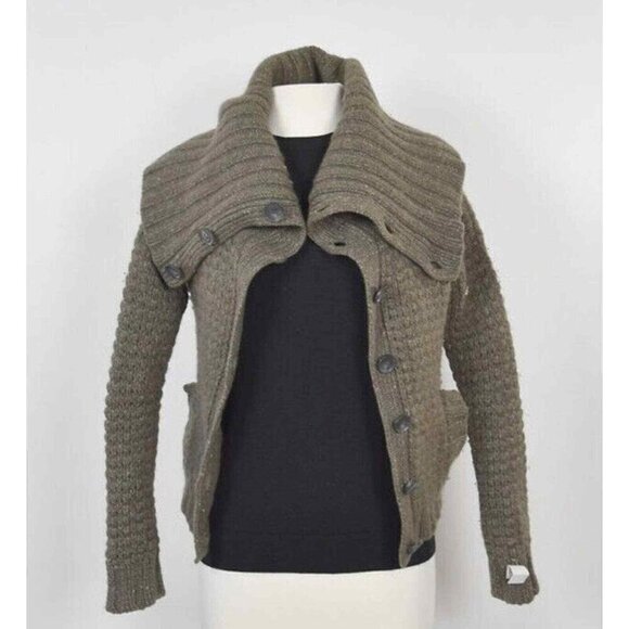 Theory Wool Cashmere Tootsie New Tweed Forest Green Thick Knit Cardigan Sweater - Picture 2 of 12